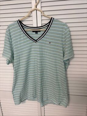 Tommy Hilfiger Mint & Navy Striped V-Neck Tee XXL
